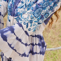 White Blue Tie and dye Midi Dress