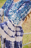 White Blue Tie and dye Midi Dress