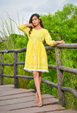 Yellow  Embroidered Midi Dress