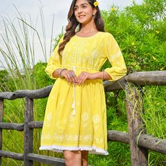 Yellow  Embroidered Midi Dress