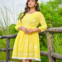 Yellow  Embroidered Midi Dress