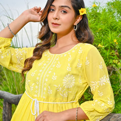 Yellow  Embroidered Midi Dress