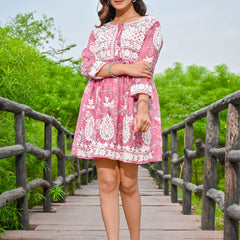 Pink Embroidered Mini Dress