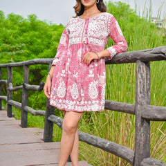 Pink Embroidered Mini Dress
