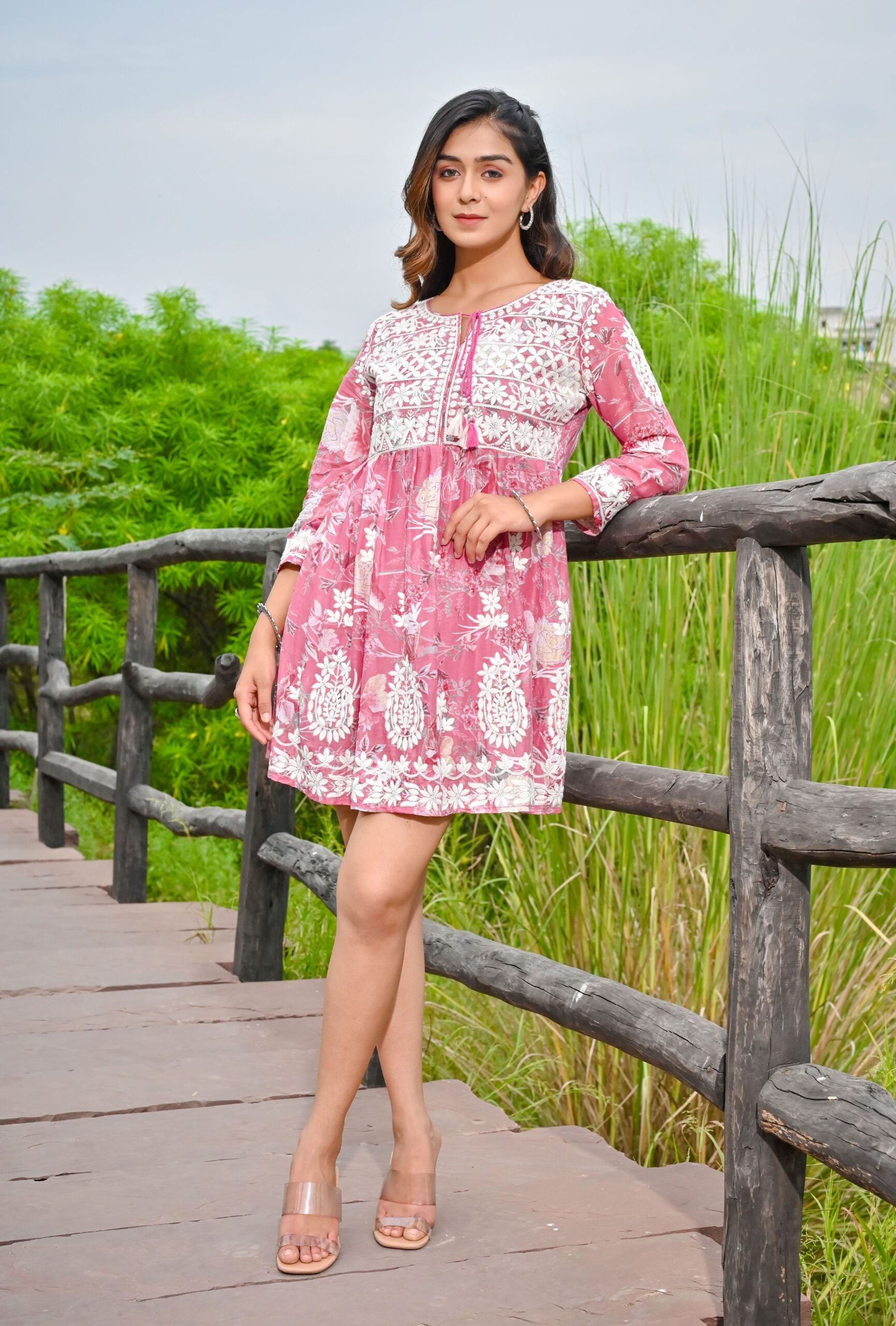 Pink Embroidered Mini Dress