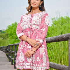 Pink Embroidered Mini Dress