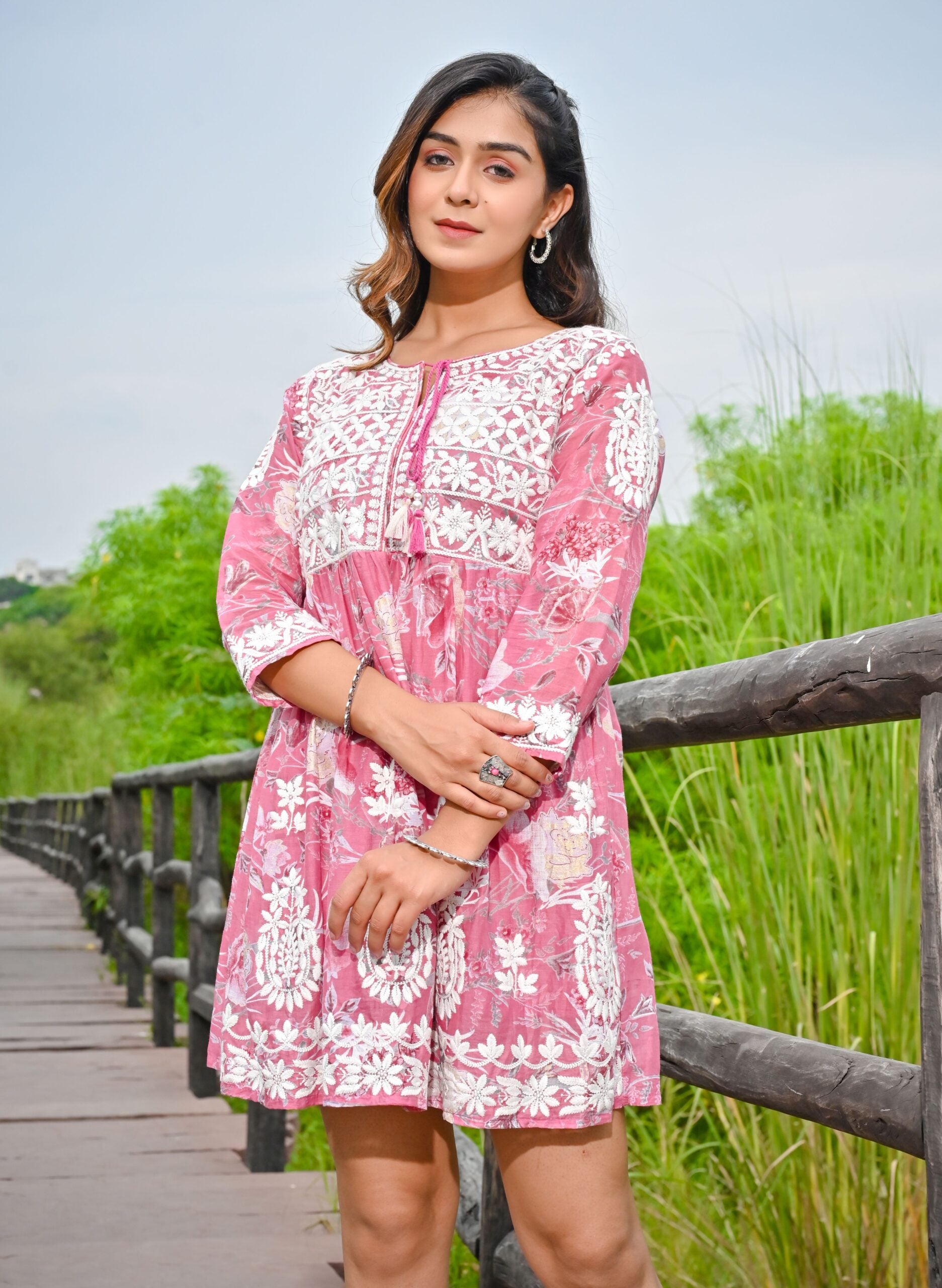 Pink Embroidered Mini Dress