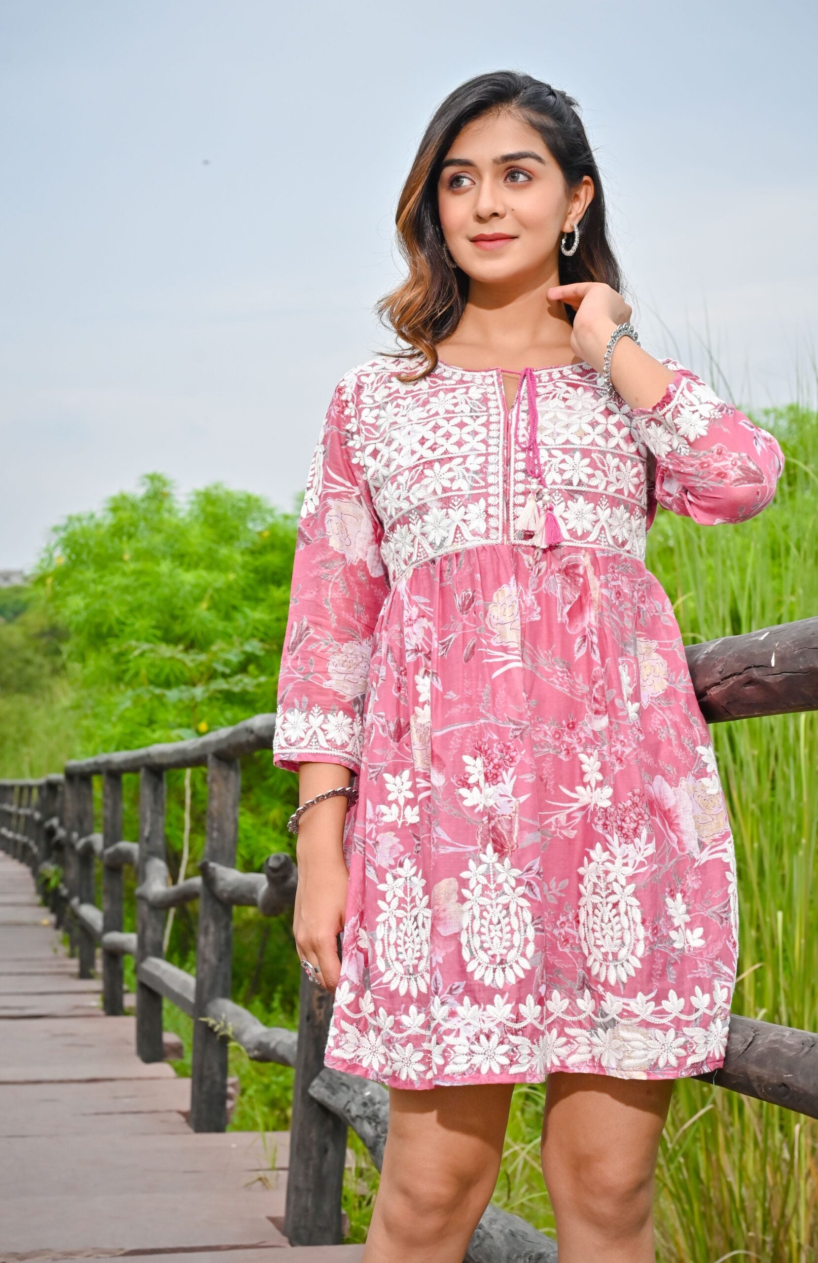 Pink Embroidered Mini Dress