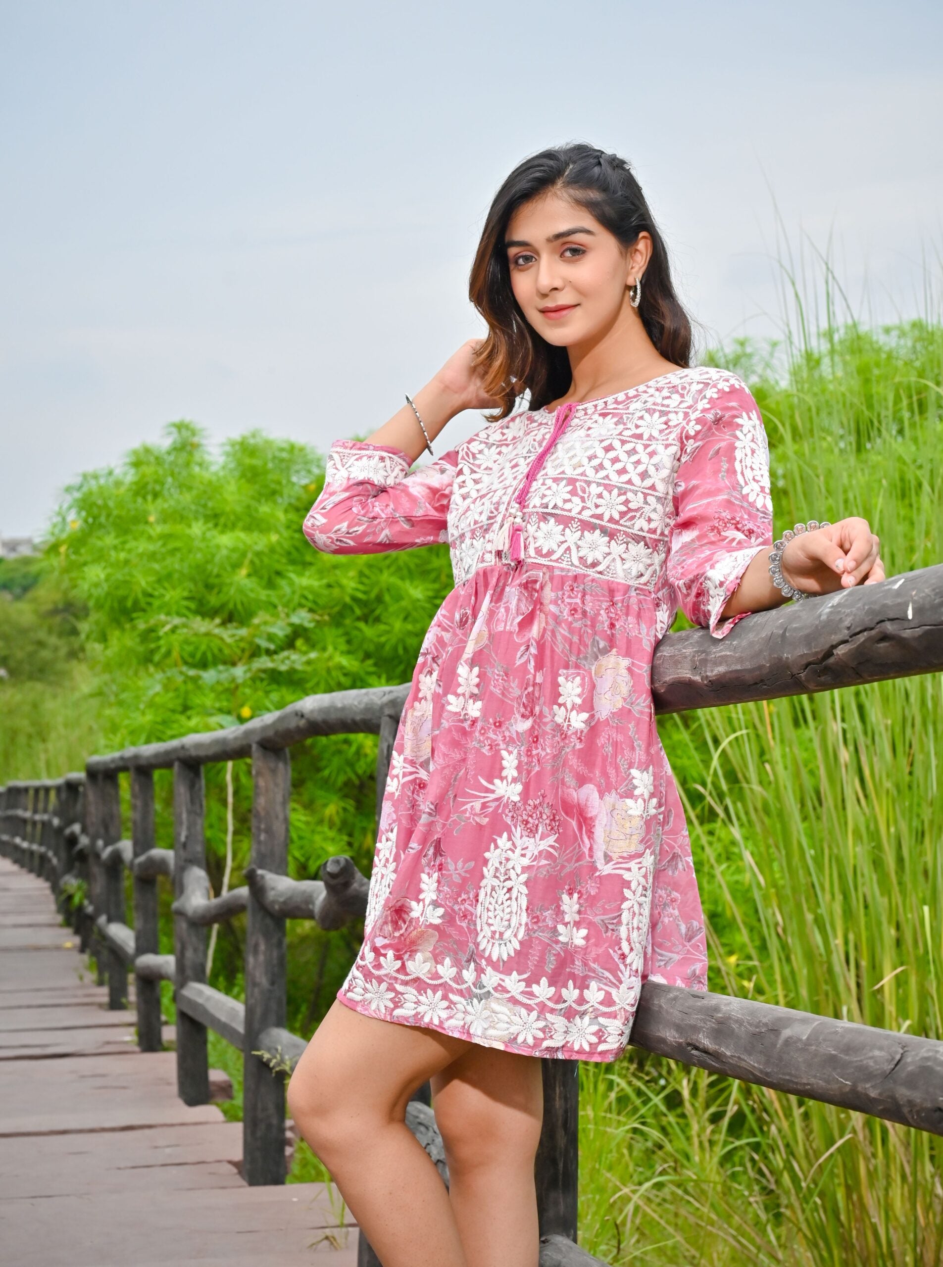 Pink Embroidered Mini Dress