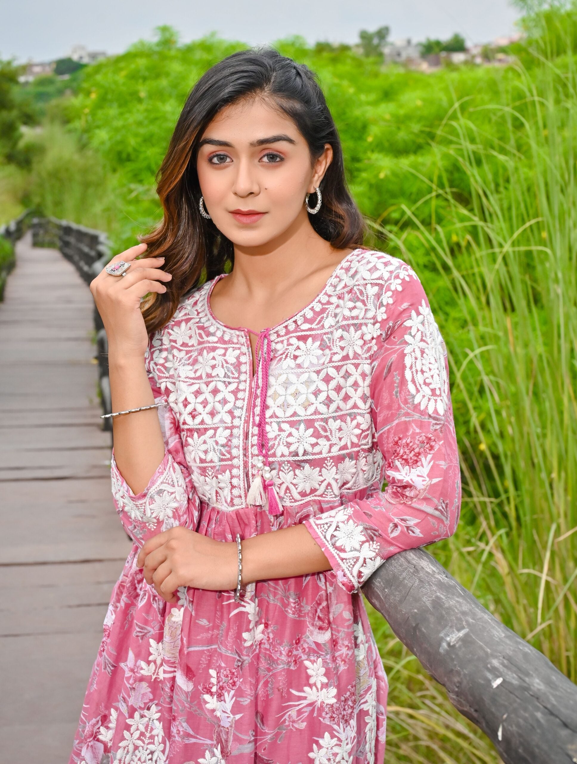 Pink Embroidered Mini Dress