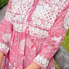 Pink Embroidered Mini Dress