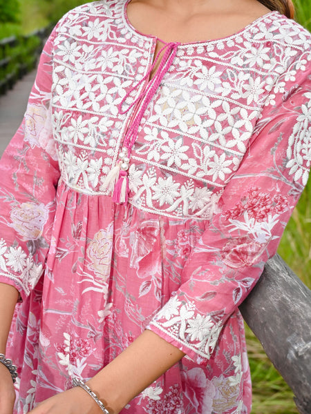 Pink Embroidered Mini Dress