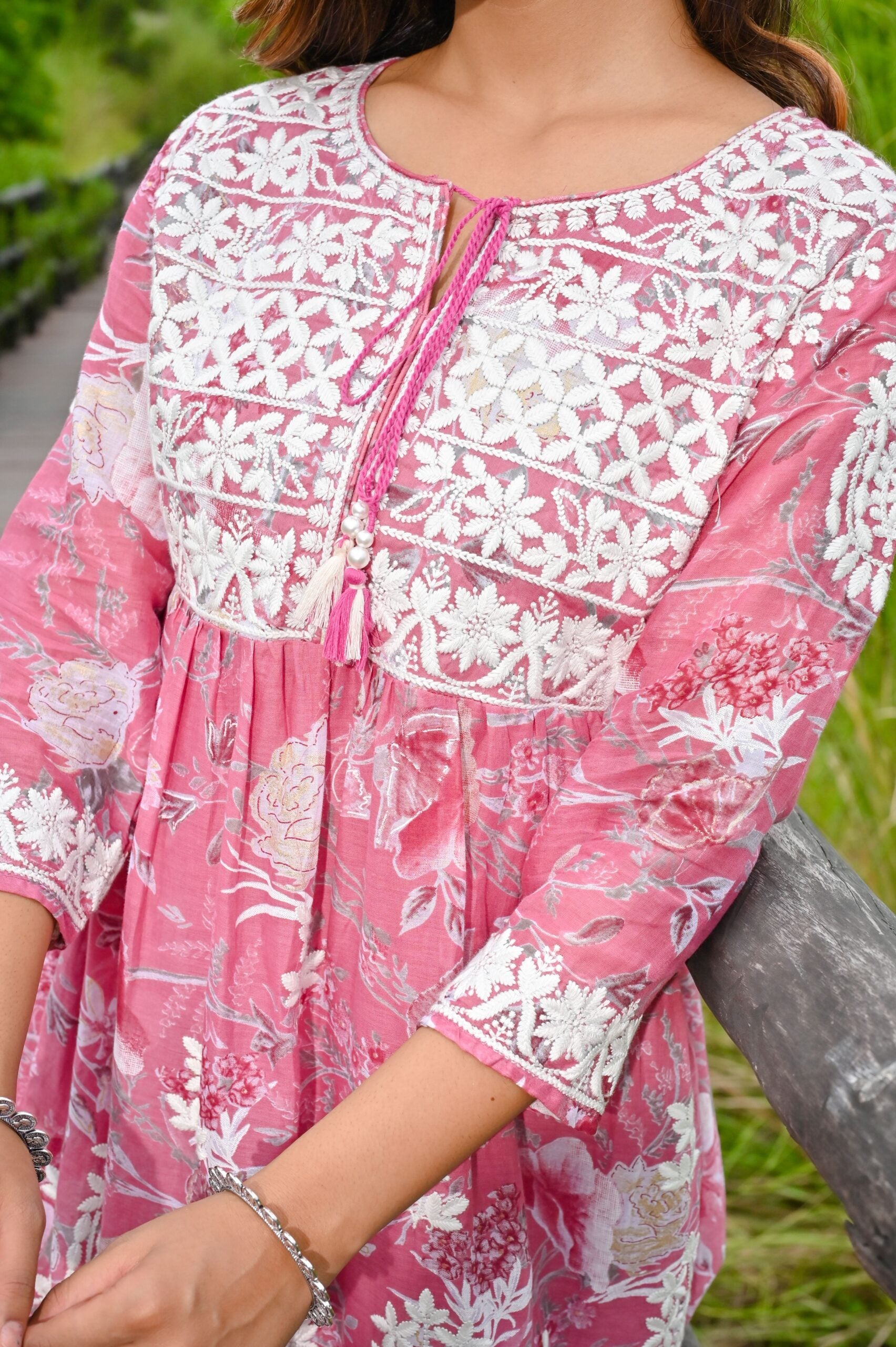 Pink Embroidered Mini Dress