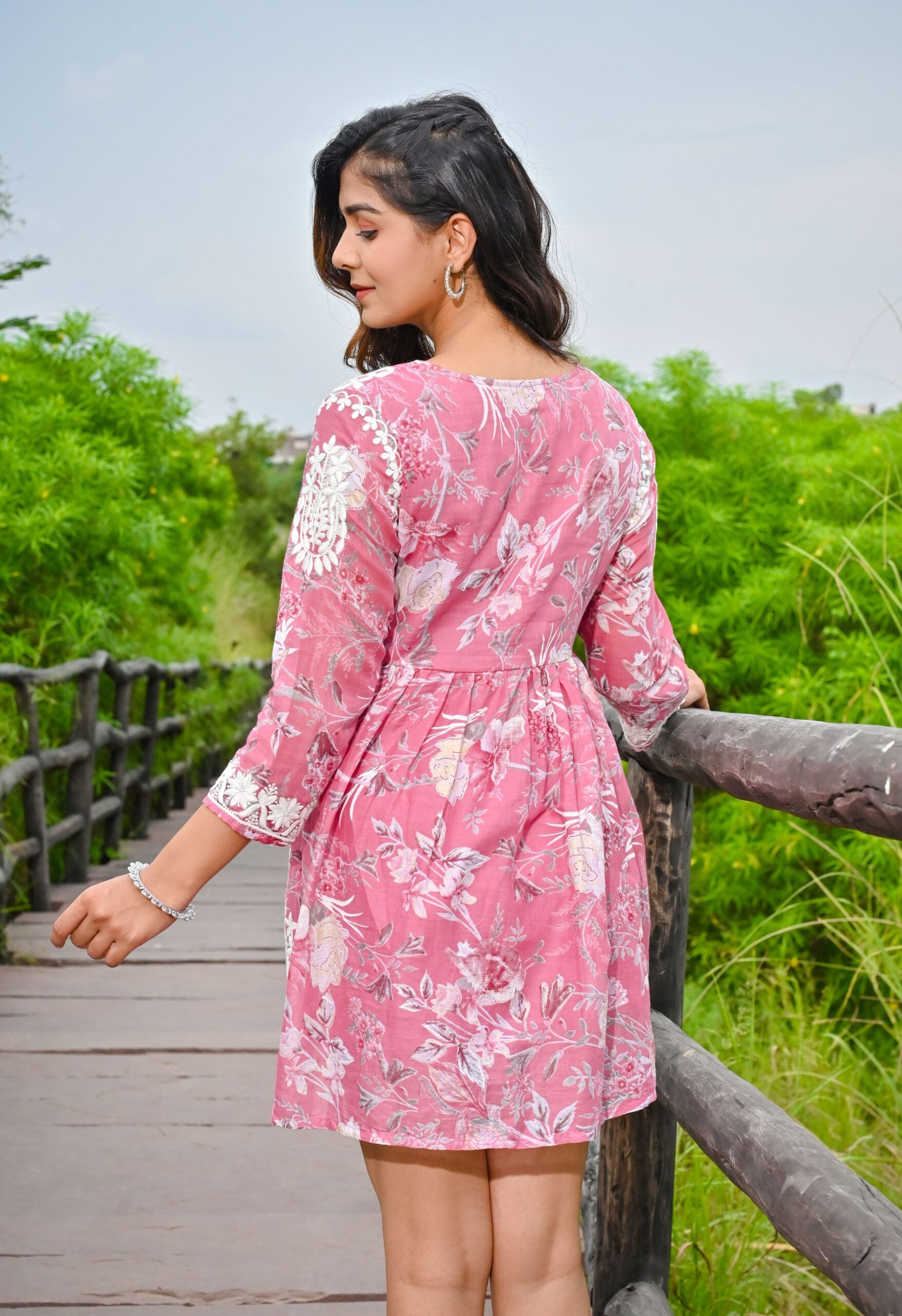 Pink Embroidered Mini Dress