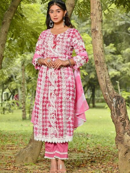 Pink Chikankari Cotton Kurta Set