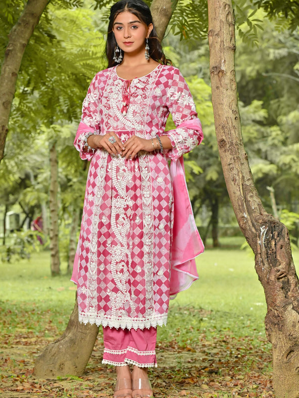 Pink Chikankari Cotton Kurta Set