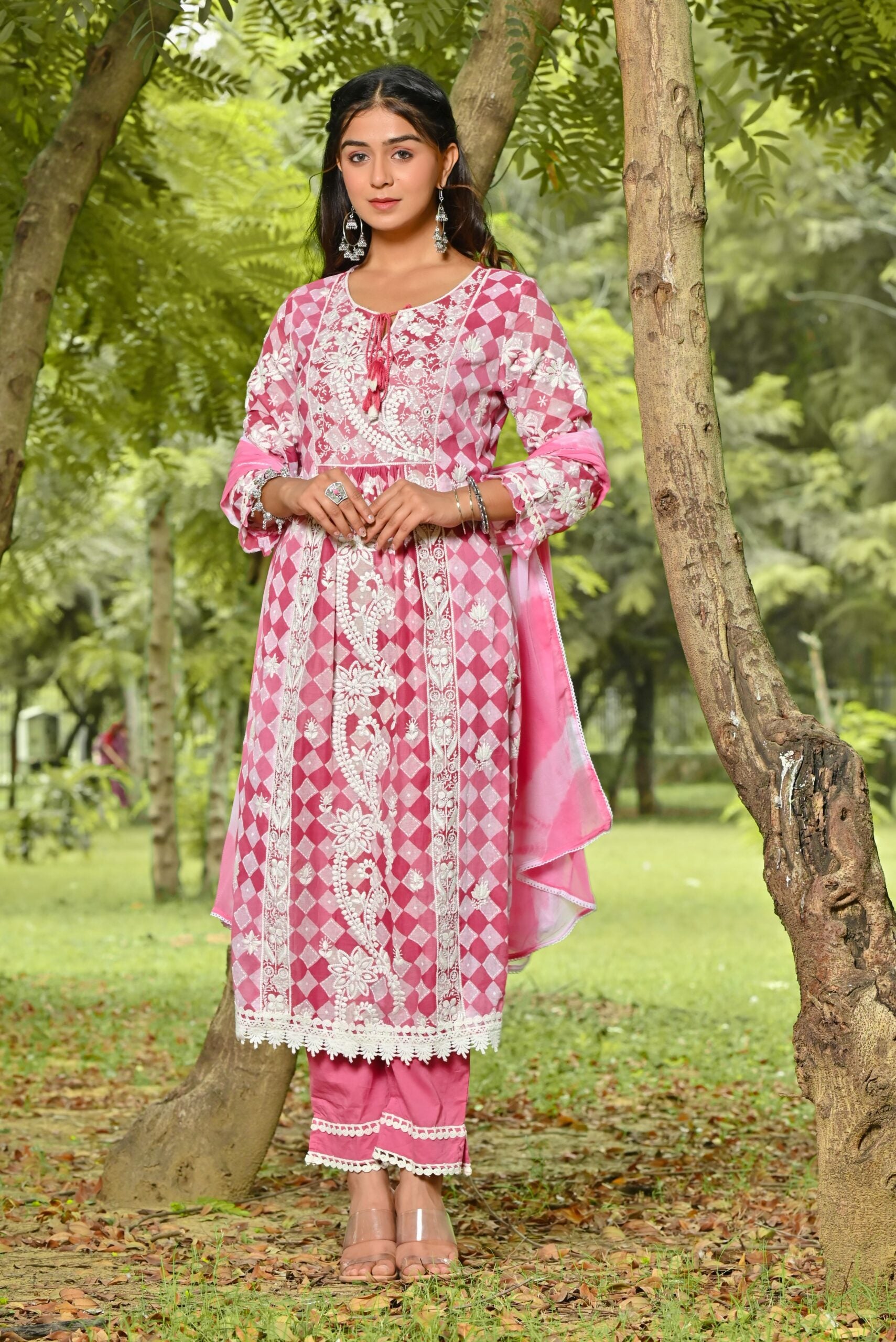 Janya Pink Embroidered Cotton Suit Set