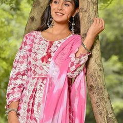 Pink Chikankari Cotton Kurta Set