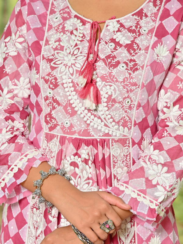 Pink Chikankari Cotton Kurta Set