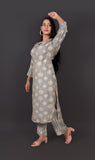 Grey Muslin Ethnic Motif Kurta Pant Set