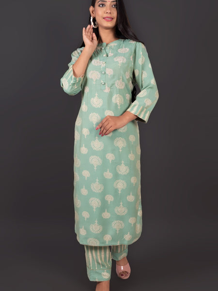 Mint Green Cotton Kurta Set