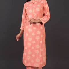 Coral Peach Muslin Kurta Set