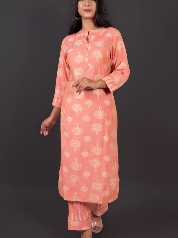 Coral Peach Muslin Kurta Set