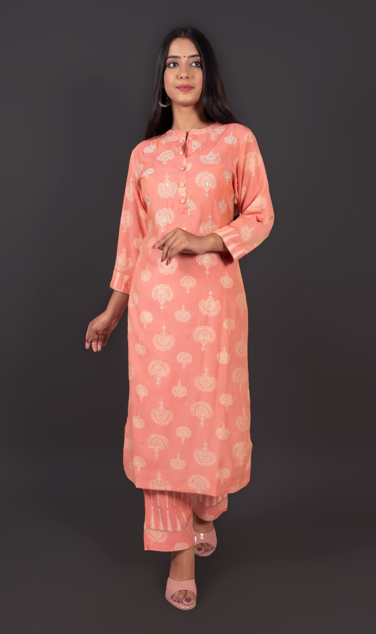 Coral Peach Muslin Kurta Set