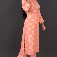 Coral Peach Muslin Kurta Set