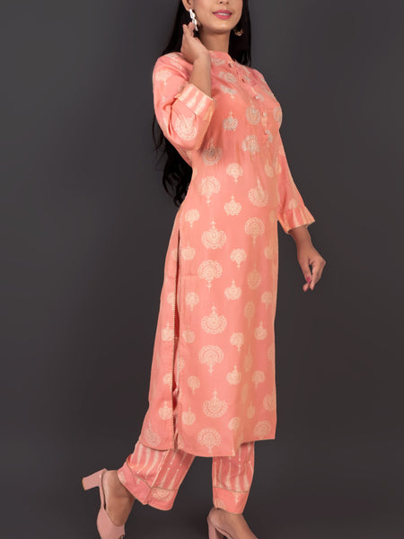 Coral Peach Muslin Kurta Set