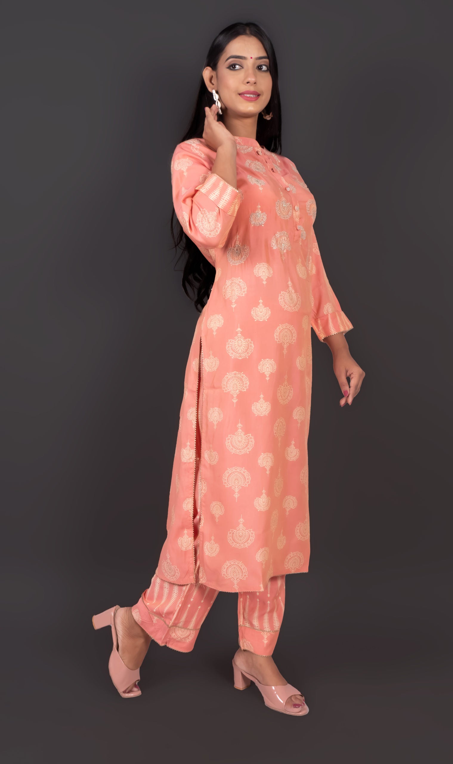 Coral Peach Muslin Kurta Set