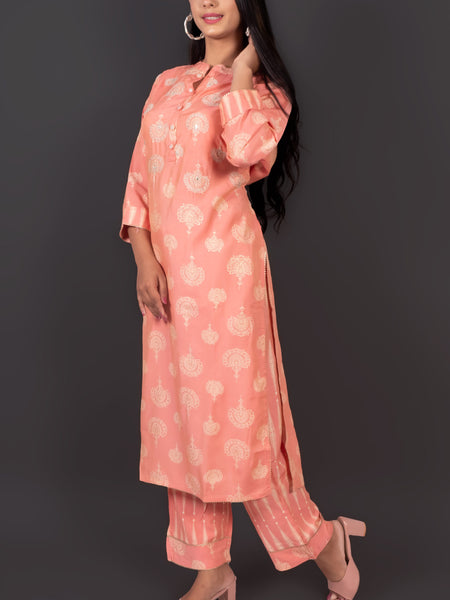 Coral Peach Muslin Kurta Set