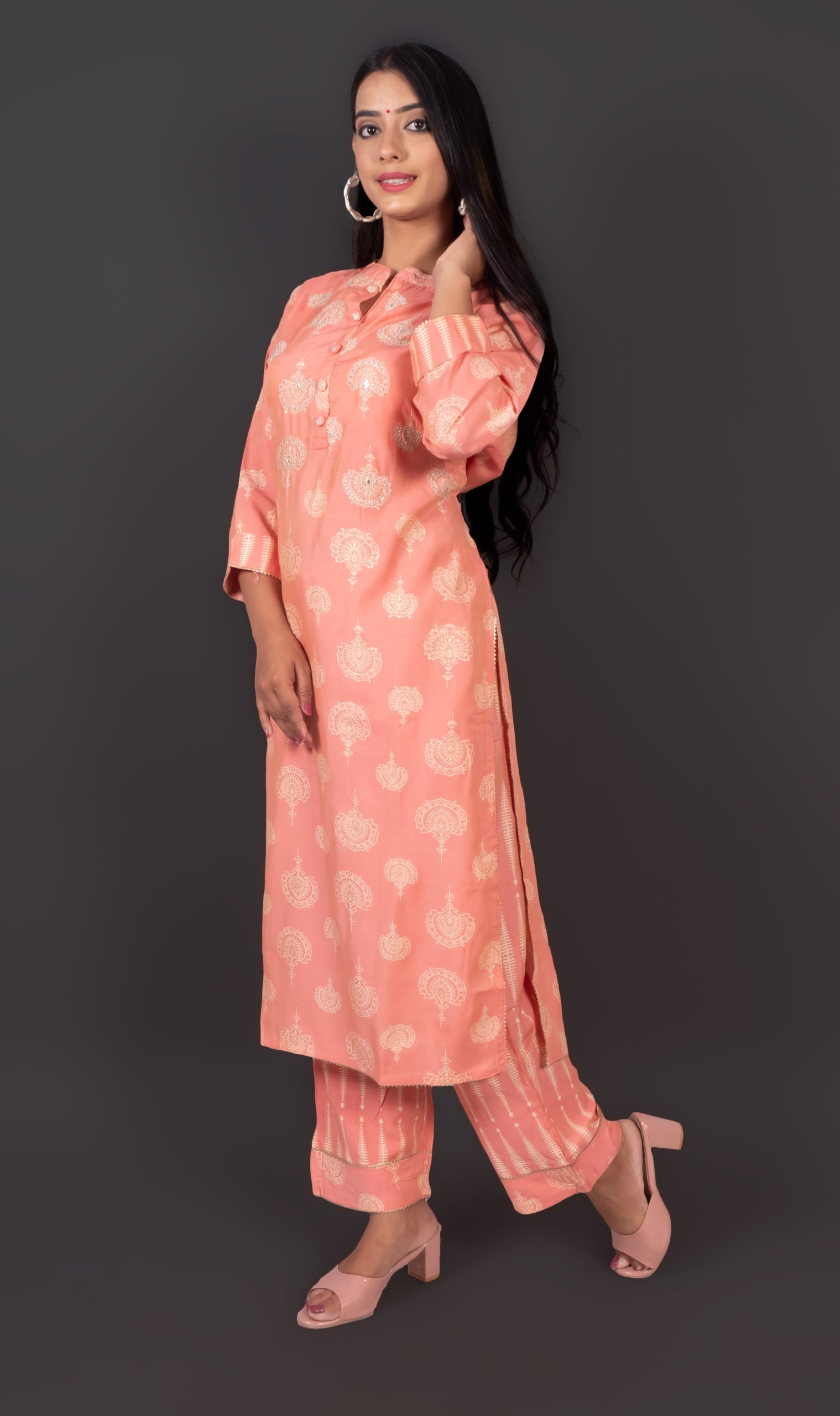 Coral Peach Muslin Kurta Set