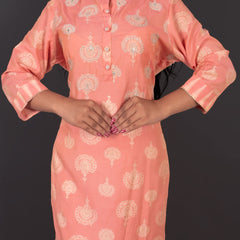 Coral Peach Muslin Kurta Set