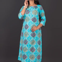 Skyblue Gotta Work Cotton Kurta With Pants