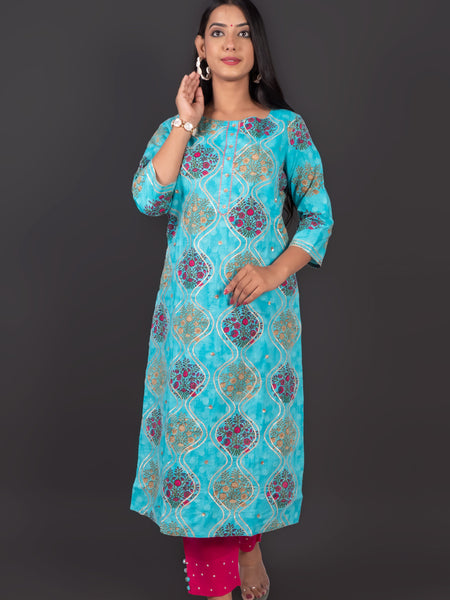 Skyblue Gotta Work Cotton Kurta With Pants
