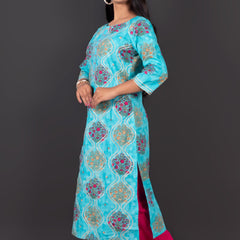Skyblue Gotta Work Cotton Kurta With Pants