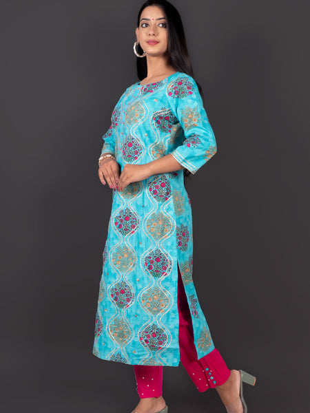 Skyblue Gotta Work Cotton Kurta With Pants