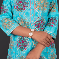 Skyblue Gotta Work Cotton Kurta With Pants