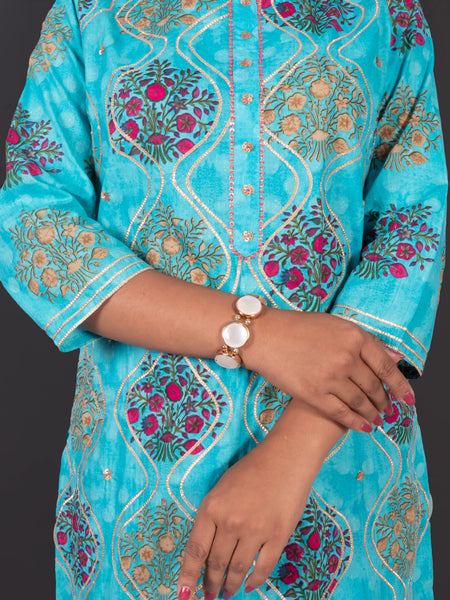 Skyblue Gotta Work Cotton Kurta With Pants