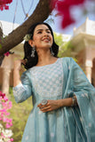Ivory Blue Chanderi Silk Embroidered Kurta Sets