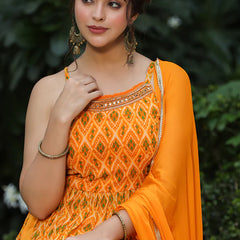 Mustard Printed Muslin Cotton Kurta Set