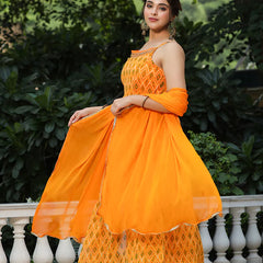Mustard Printed Muslin Cotton Kurta Set