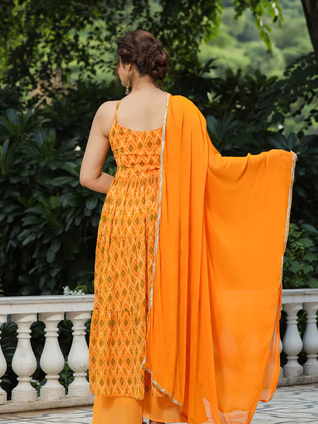 Mustard Printed Muslin Cotton Kurta Set
