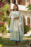 Blue HandBlock Printed Anarkali Dress With Dupatta
