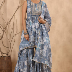 Blue Cotton Mulmul Sharara set.