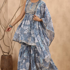 Blue Cotton Mulmul Sharara set.