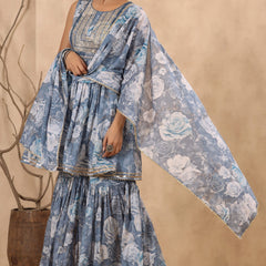 Blue Cotton Mulmul Sharara set.