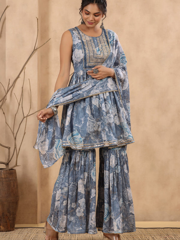 Blue Cotton Mulmul Sharara set.