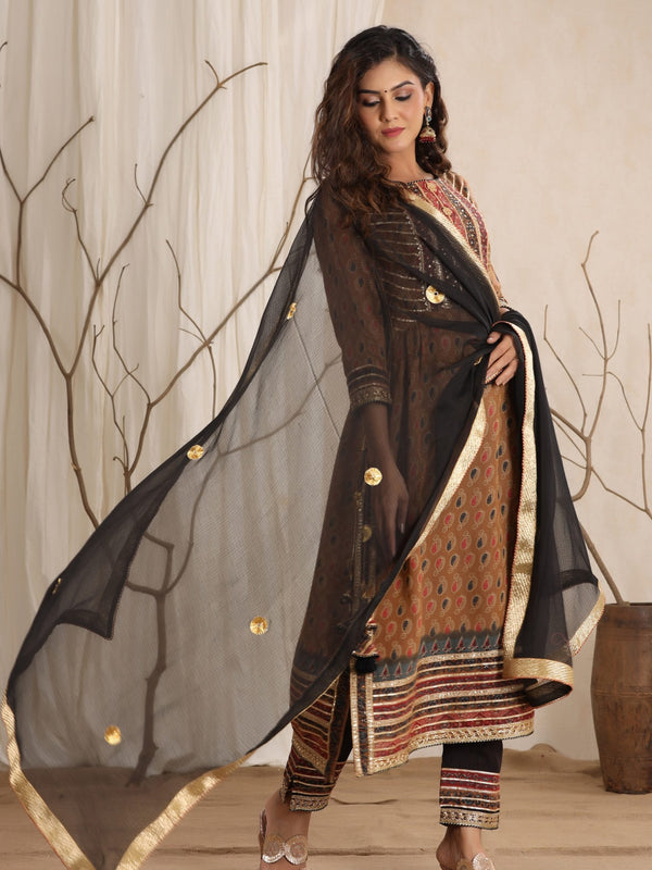 Cotton Tan Brown Kurta for Girls